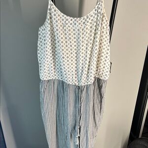 J. Crew White Floral Bodice Blue Stripe Jumpsuit
